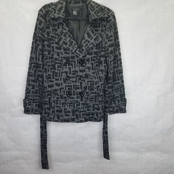 Sandro Sportswear Trench Coat Women's L Grey Black Lined Belted Double Breasted - Picture 6 of 16